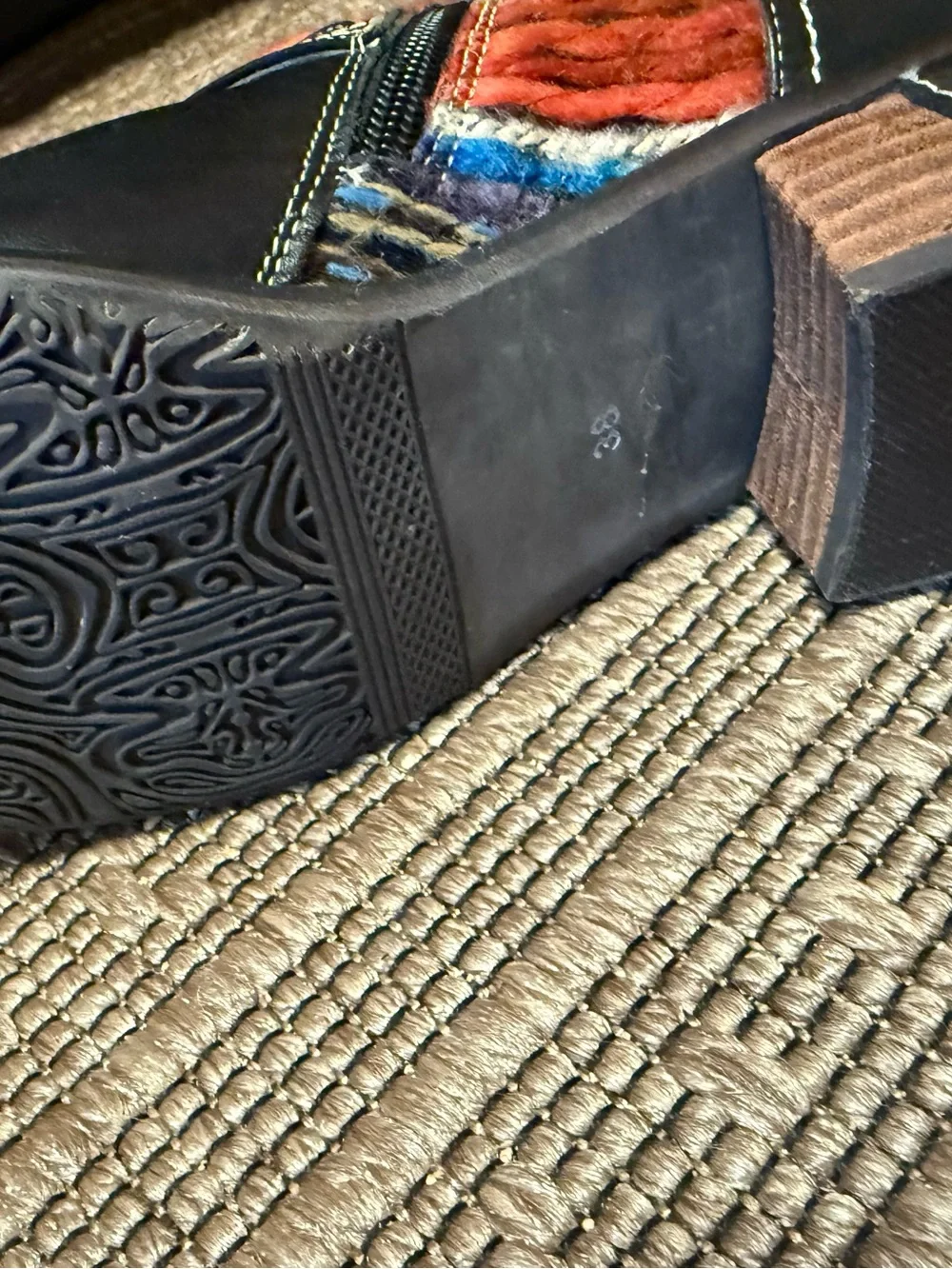 Black Gaetana Ankle Boots. Multicolored Knit Shaft. Boho, western, retro